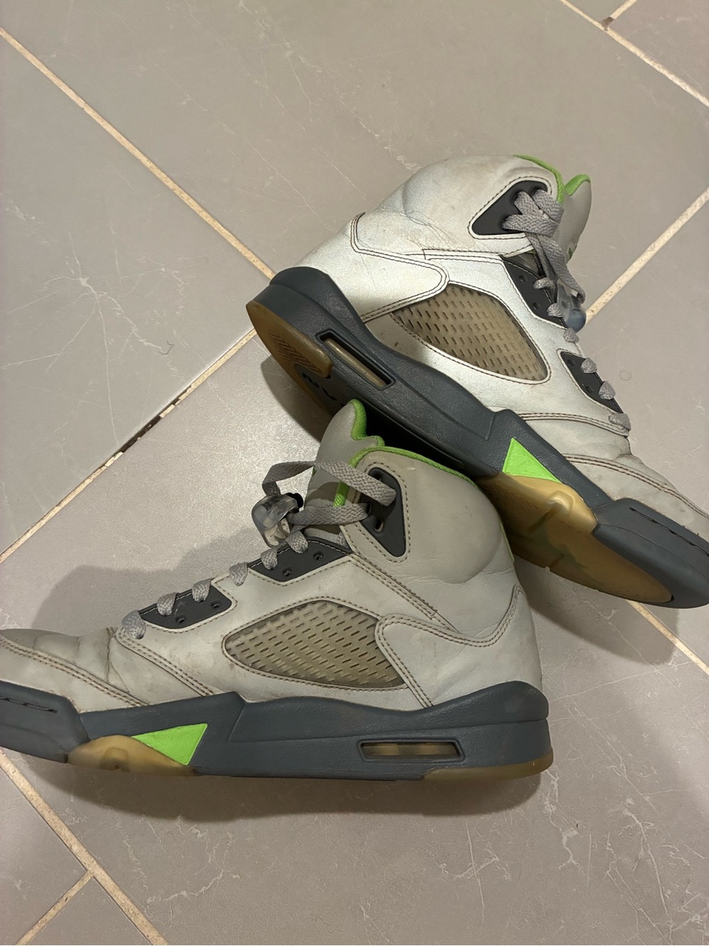 Nike Air Jordan 5 Retro "Green Bean" Gray and Neon Green High-Top Sneakers